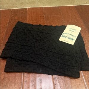 Aran Crafts Ireland 100% Merino Wool Cable Knit Scarf Black Warm